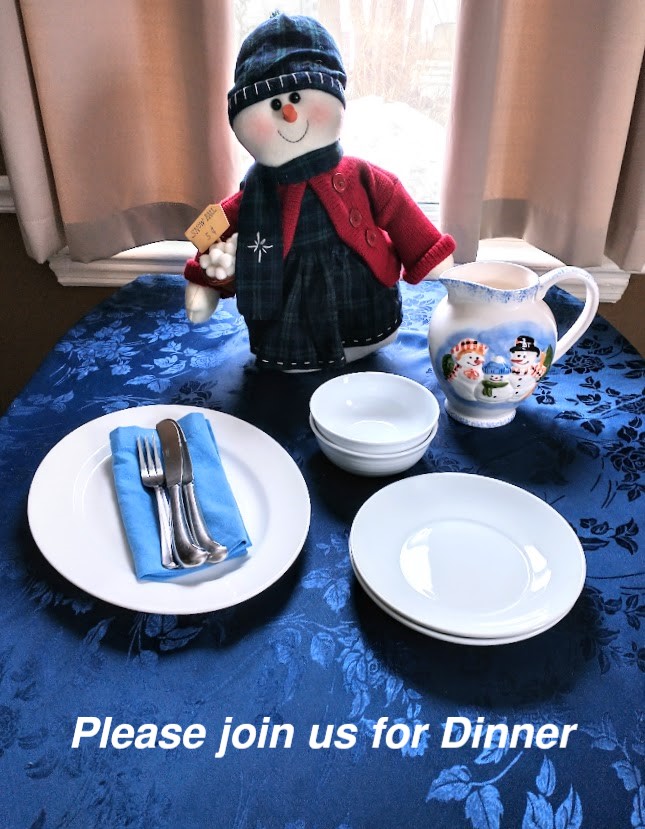 please join us for dinner snow girl table