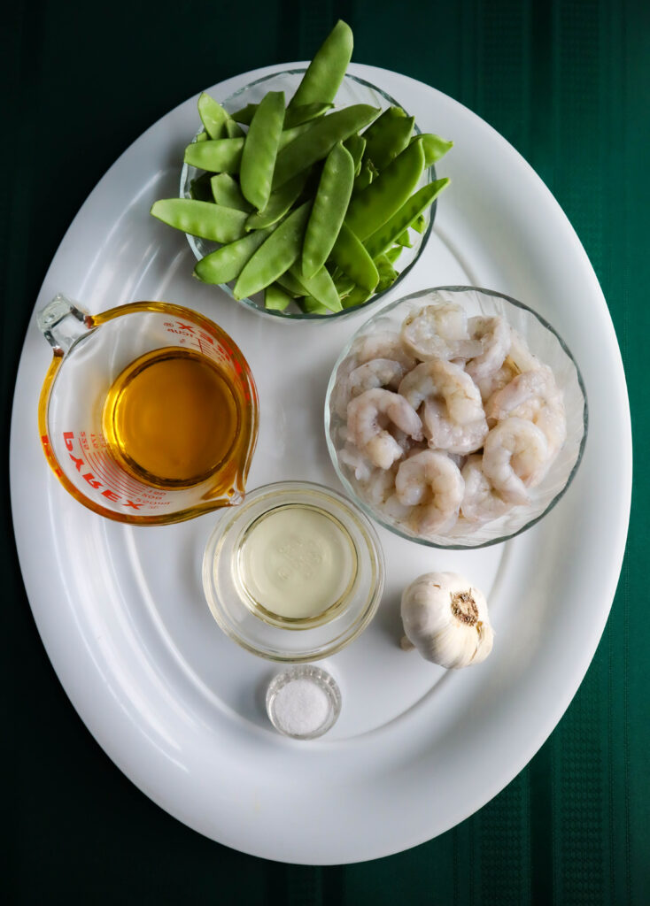 shrimp with pea pods ingredients shrimp olive oil pea pods garlic wine and salt