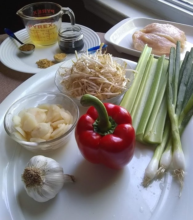 chicken stir fry ingredients washed and ready to chop