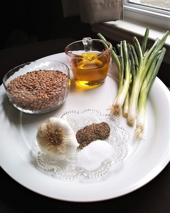 lentils and pasta ingredients scallions garlic lentils olive oil salt and pepper