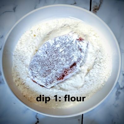 step one to making crust dip in flour