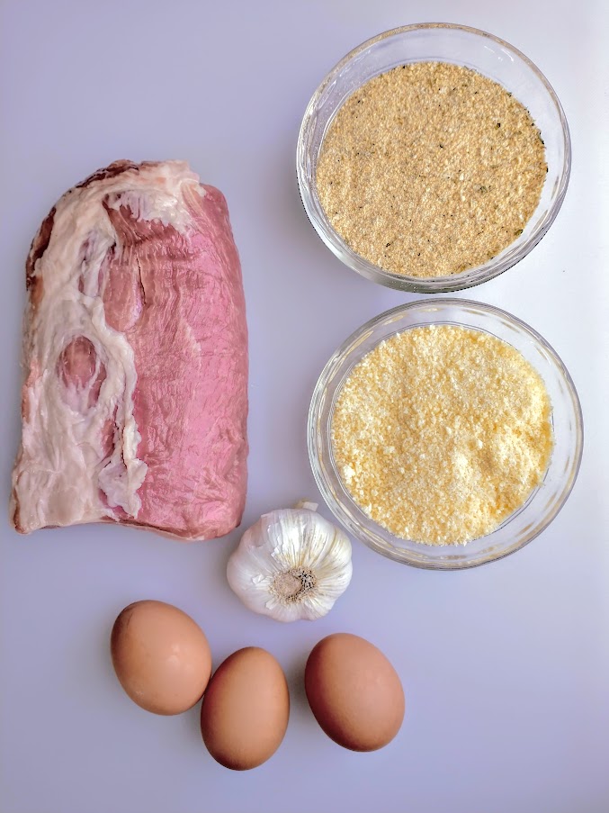 ingredients for stuffed pork loin roast breadcrumbs grated cheese garlic eggs and a 3 pound pork roast