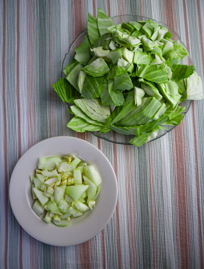 cabbage onions and garlic chopped