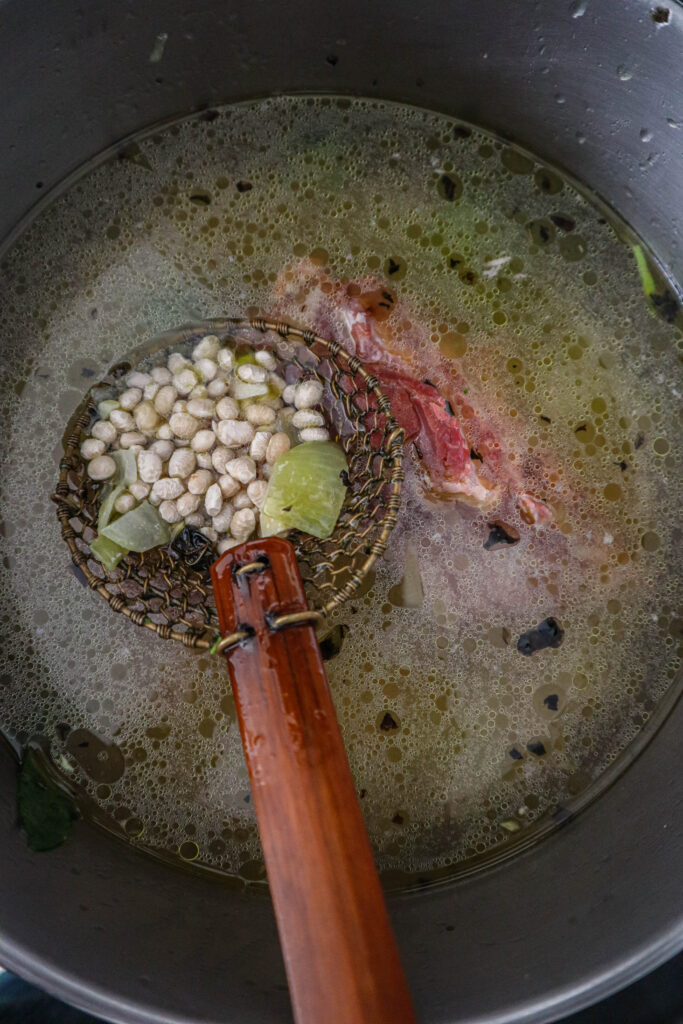 beans and ham added to stockpot 