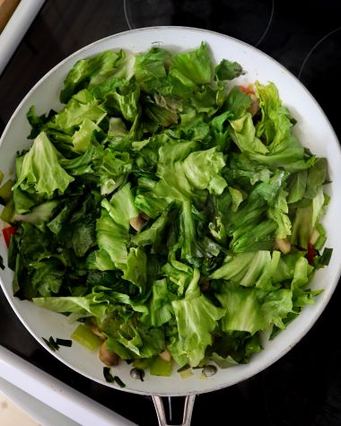 escarole leaves melted down after the water in the leaves has evaporated