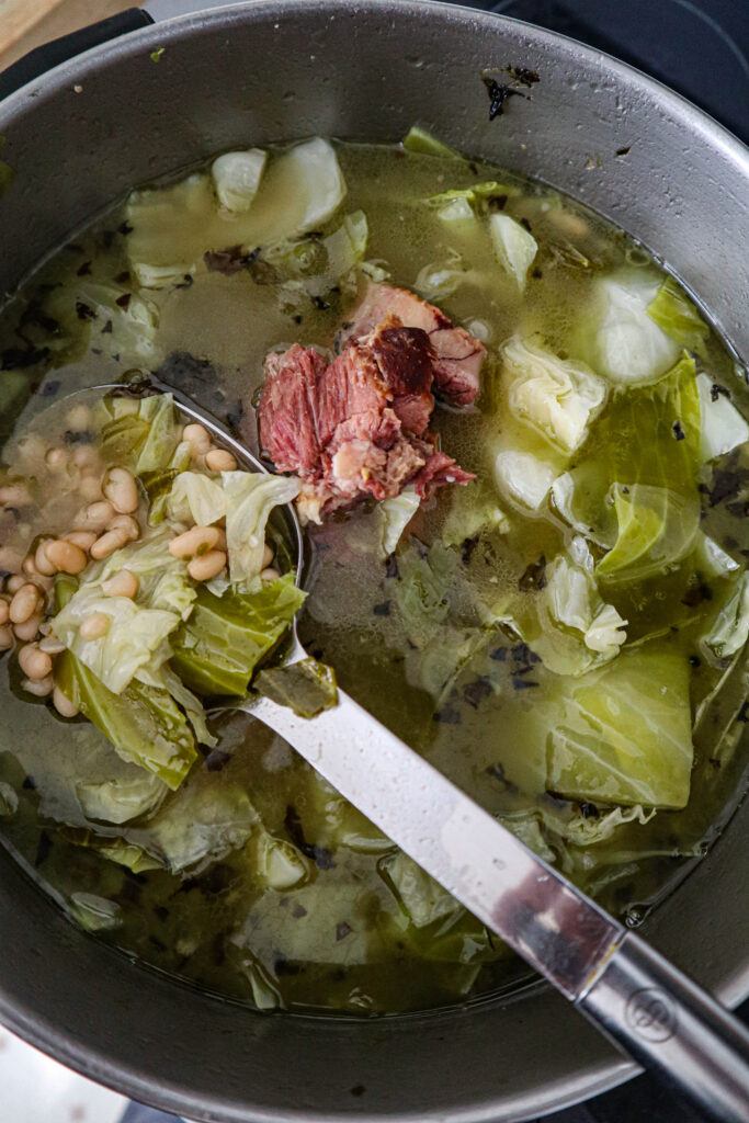 cabbage and beans soup  done in stockpot on stove