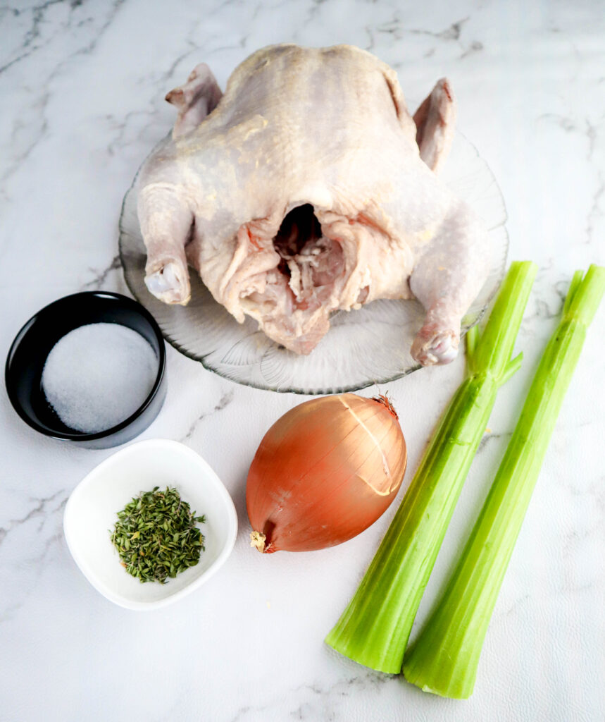 small whole chicken celery onion salt and dried thyme