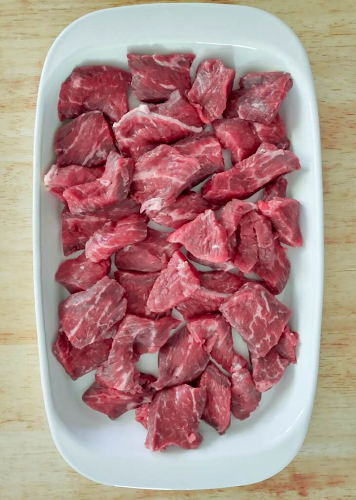 beef cut up into thin short pieces