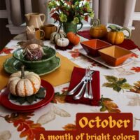 october dinner setting in oranges and browns and ivory a month of bright colors