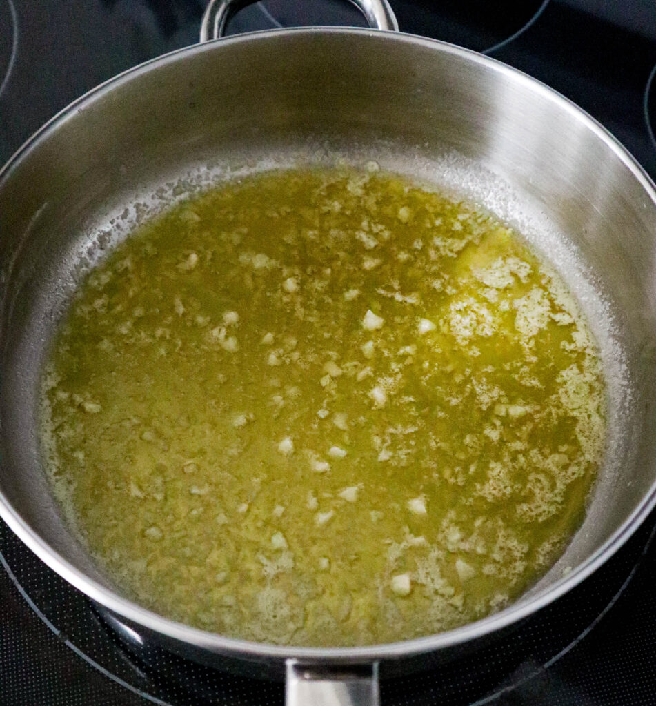 garlic in melted butter and olive oil