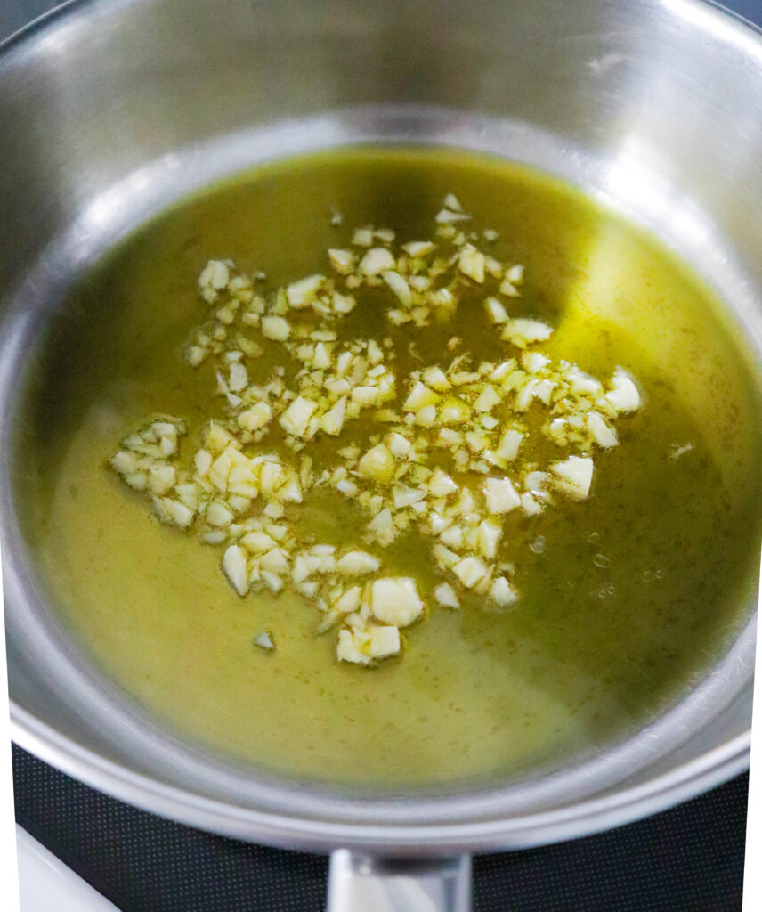 garlic warming in olive oil