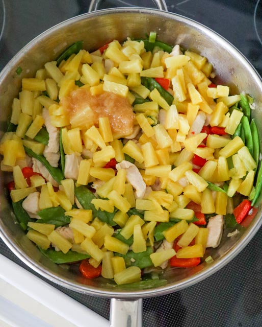 add pineapple and ginger to the skillet
