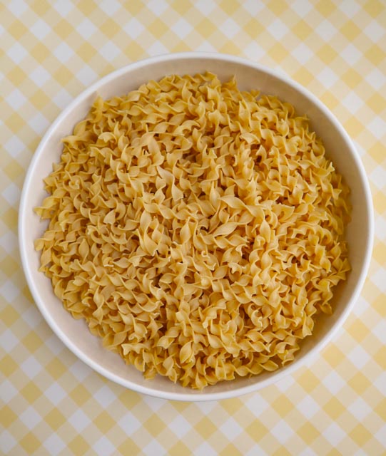 a bowl of medium sized egg noodles