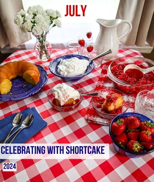 strawberry shortcake dinner table set up in red white and blue